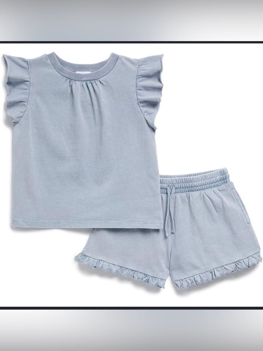 Splendid Toddler Girls Denim Blue Ruffle Tee Sweat Short Set Baby NWT T-Shirt 4T